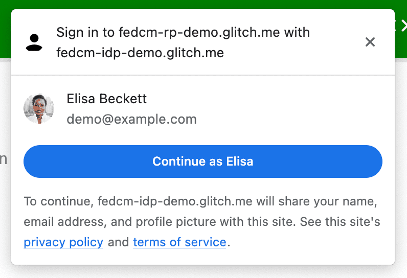 Okno, które użytkownik musi kliknąć, aby utworzyć konto lub uwierzytelnić się.