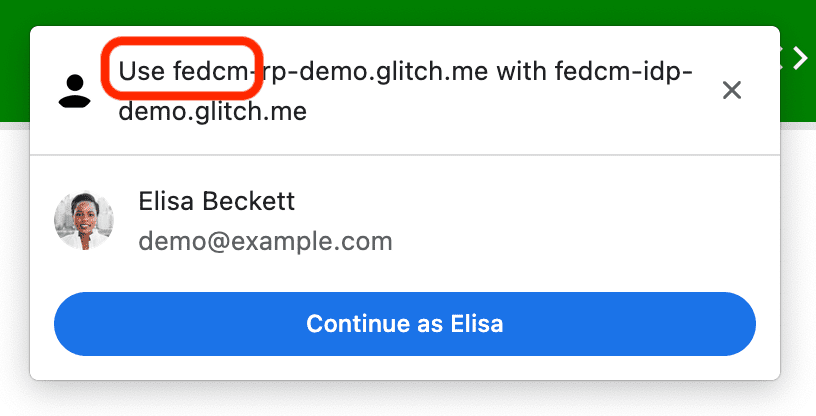 FedCM dialog rendered with 'Use ****'