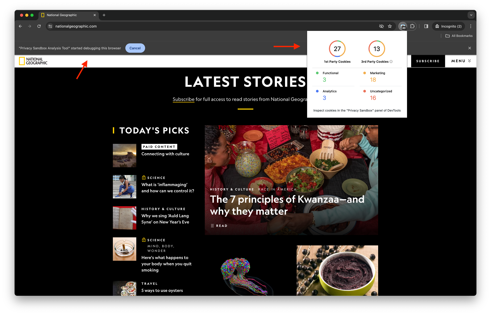 Wyskakujące okienko rozszerzenia PSAT