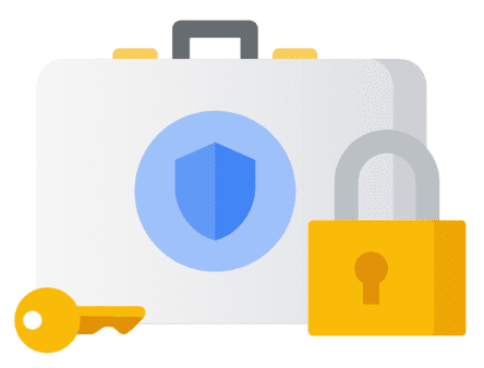 Uma mala com uma fechadura e uma chave.