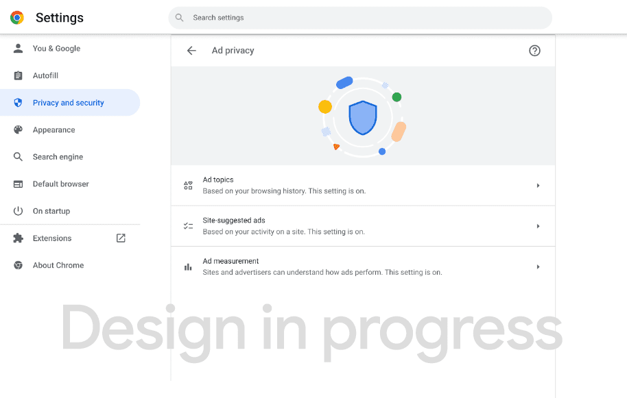 Chrome の広告のプライバシー設定のプレビュー。