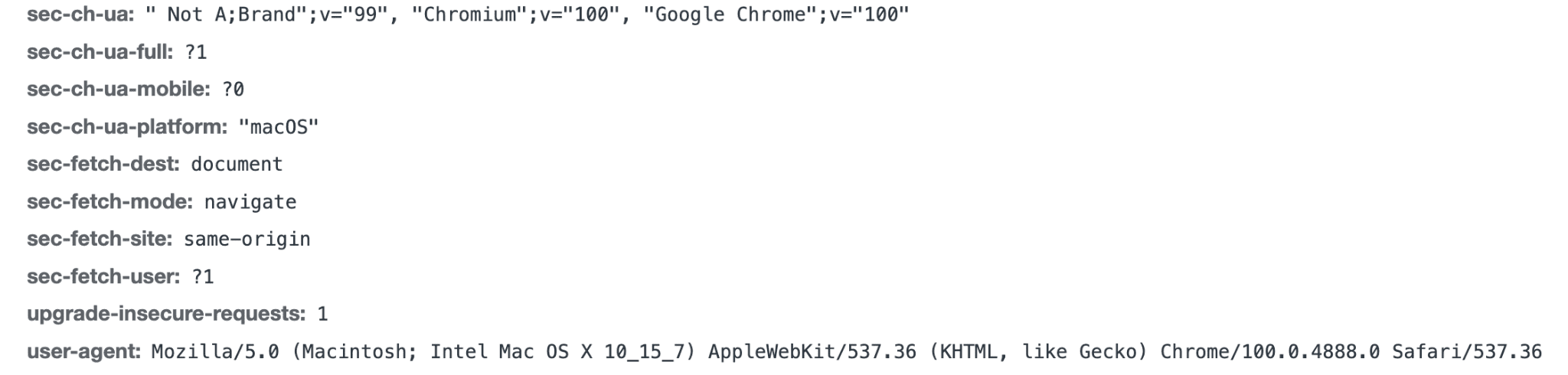 Последующие заголовки запроса содержат полную строку User-Agent.