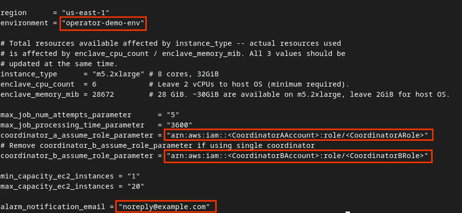 Edit dev auto tfvars file.