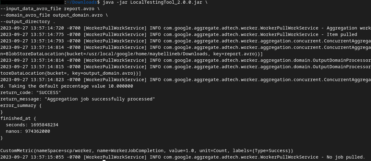 Local testing summary report avro file.