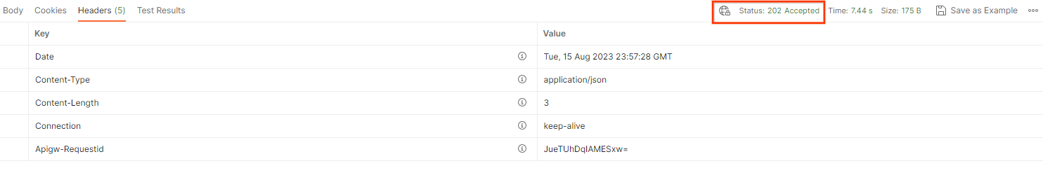 Estado de la solicitud de createJob de Postman