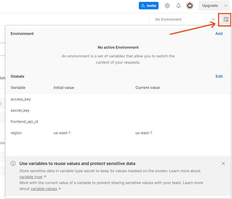 Xem nhanh môi trường Postman.