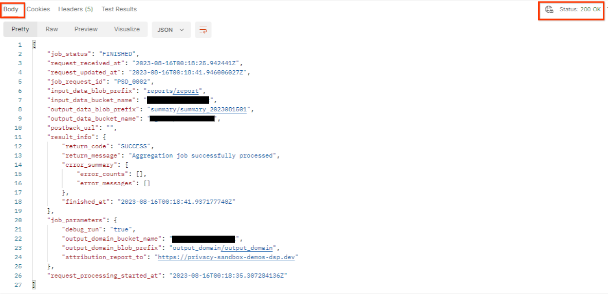 postman getJob request status