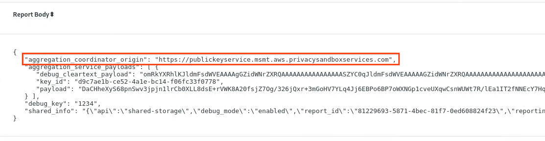 Private aggregation report.
