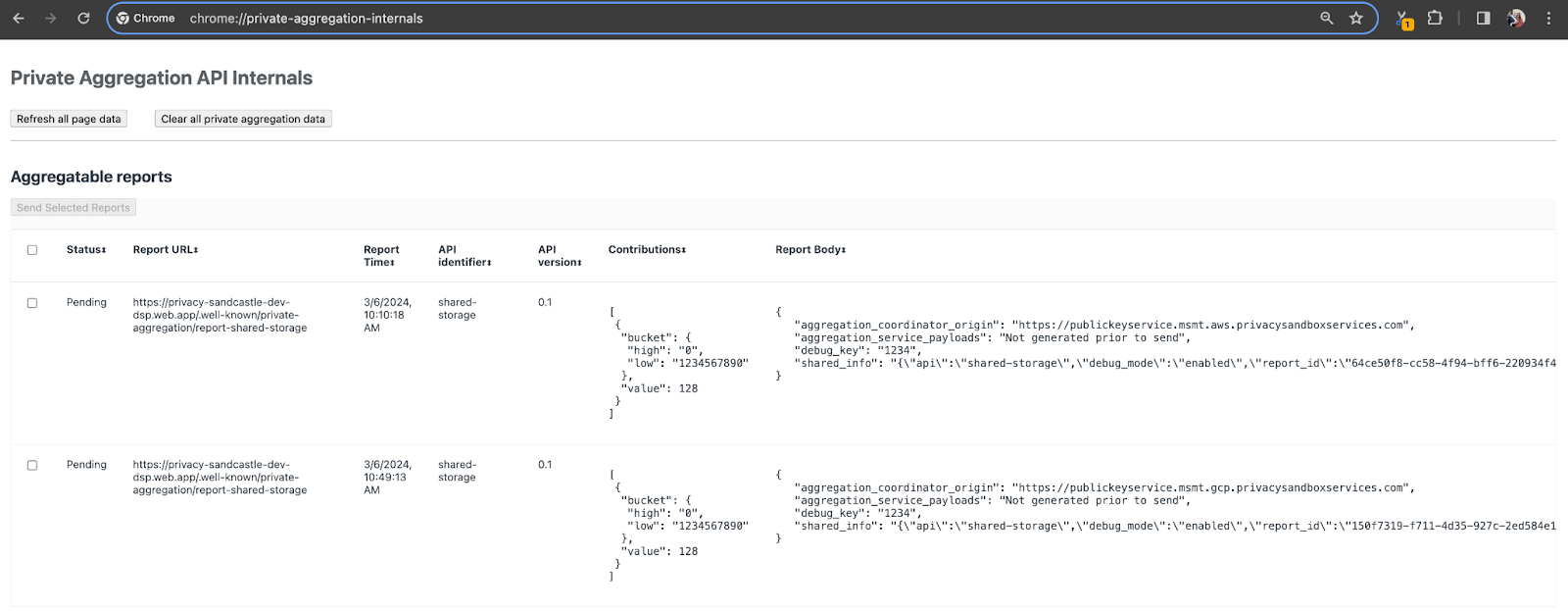 Chrome Internals Page.