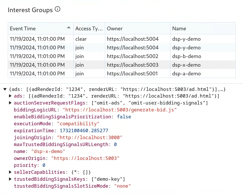 Ảnh chụp màn hình về các nhóm mối quan tâm trong Chrome DevTools.
