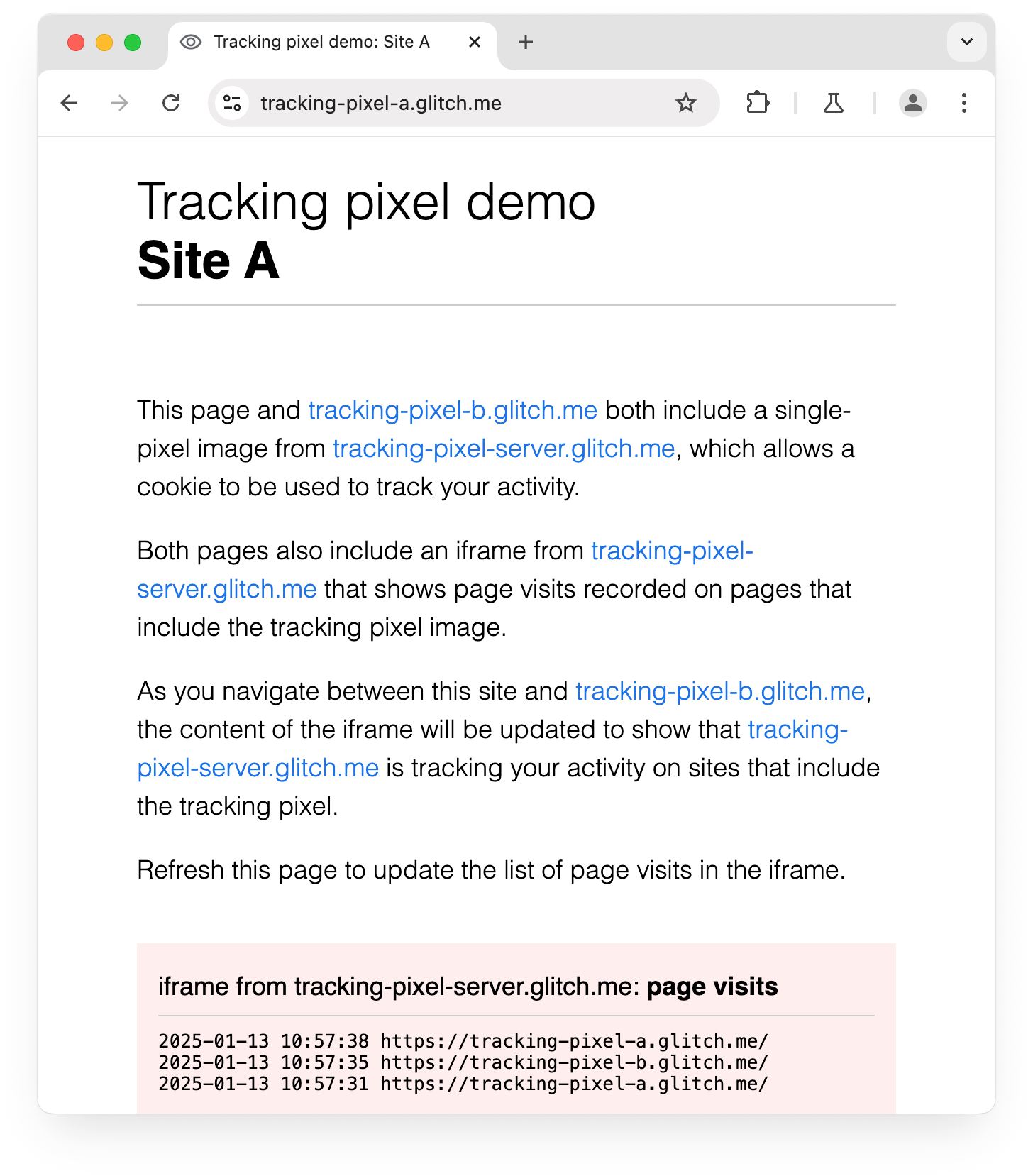 Démo de pixel de suivi : tracking-pixel-a.glitch.me