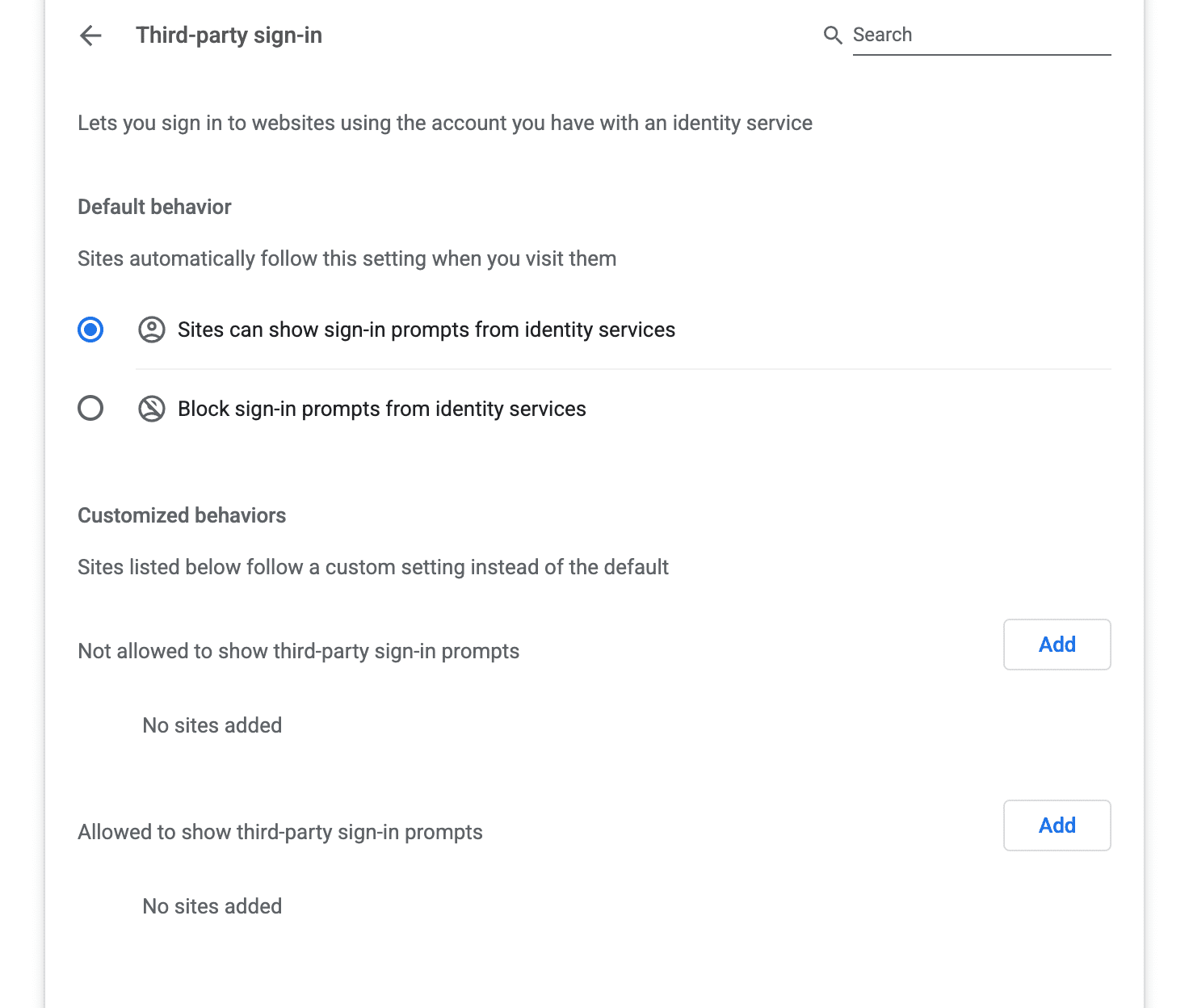 Enable FedCM in Chrome Settings on desktop by toggling on Third-party sign-in.