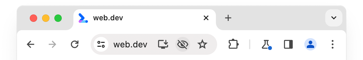 شريط العناوين (المربّع المتعدد الاستخدامات) المعروض للموقع الإلكتروني web.dev، مع رمز العين