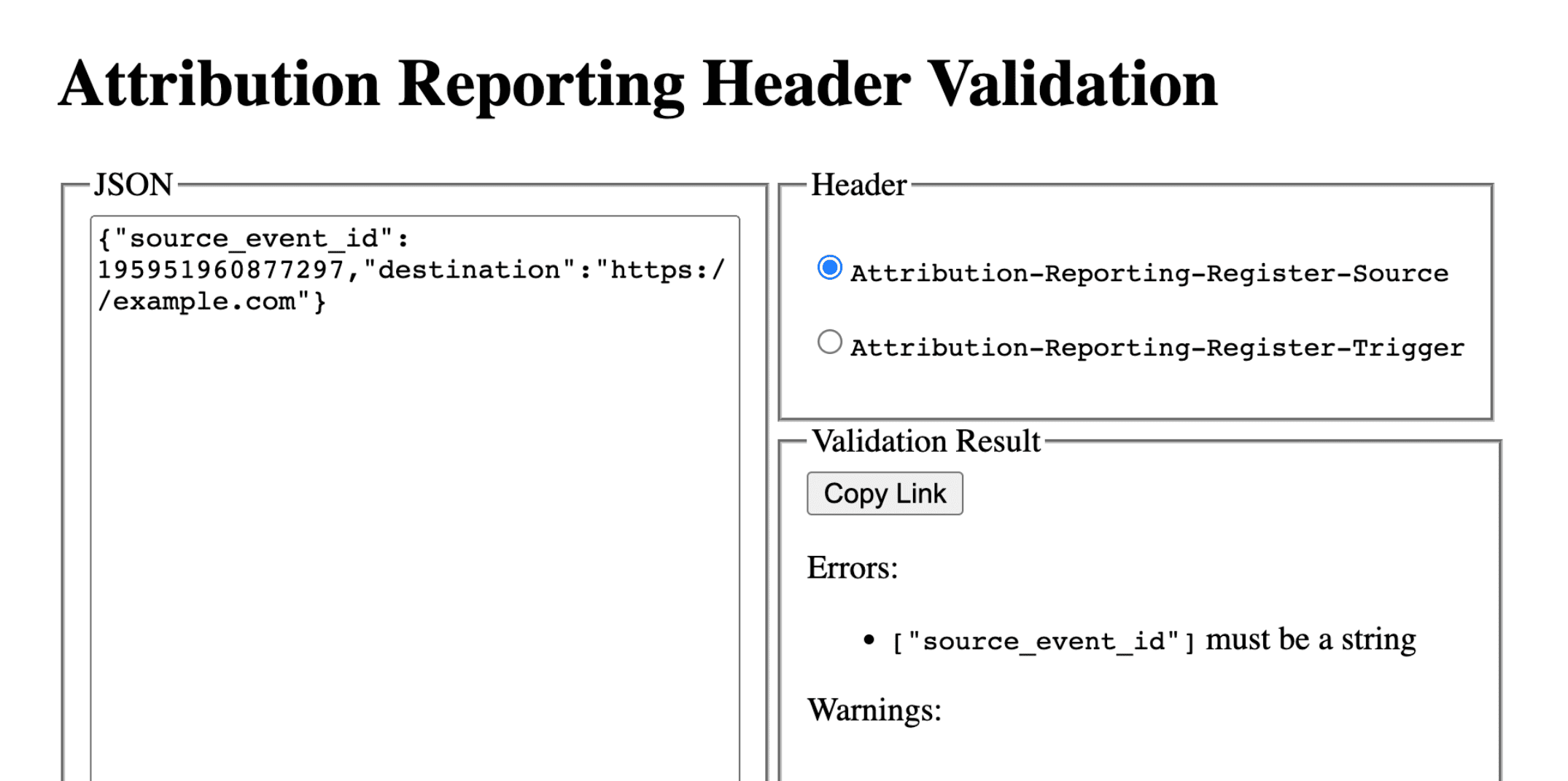 Header validation tool