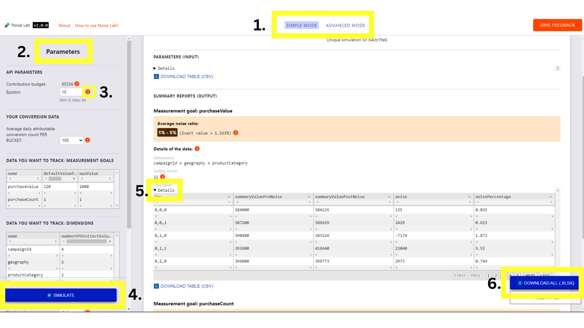 Interfejs laboratorium szumu w trybie prostym.