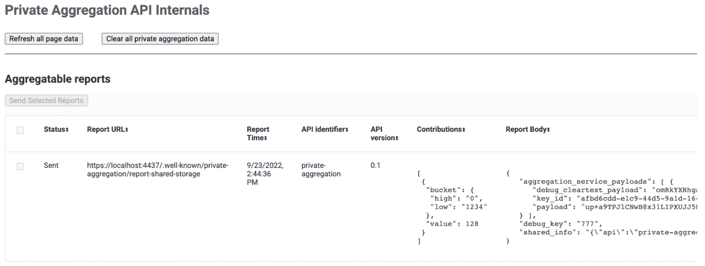Private Aggregation API 내부 페이지